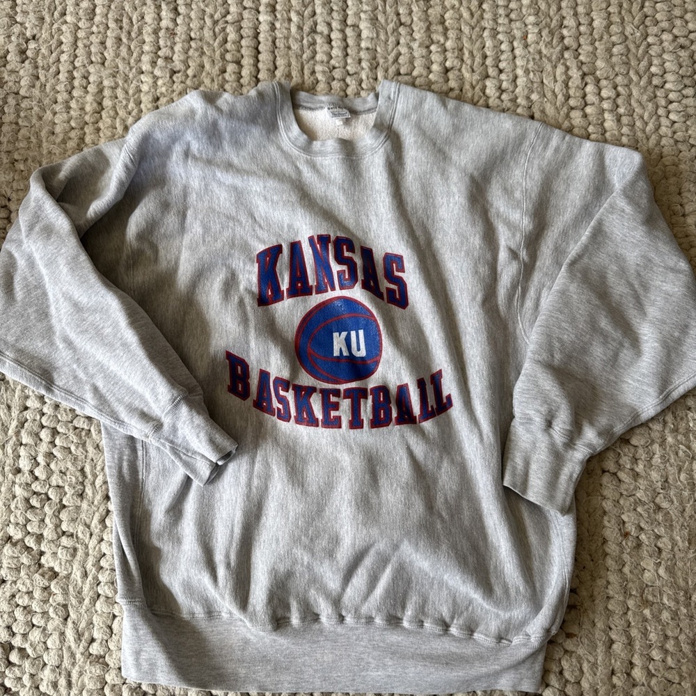 Vintage Kansas Basketball KU Double Knit Sweatshirt 2XL Cotton Crew Neck
